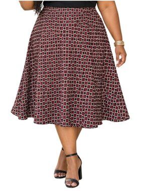 East 5th Plus Size 2X Swing Skirt Burgundy & Black Geometric Print A-Line Flowy